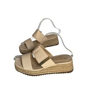 Liz Claiborne Beige Espadrille Platform Sandals Size 6M Slide Wedge